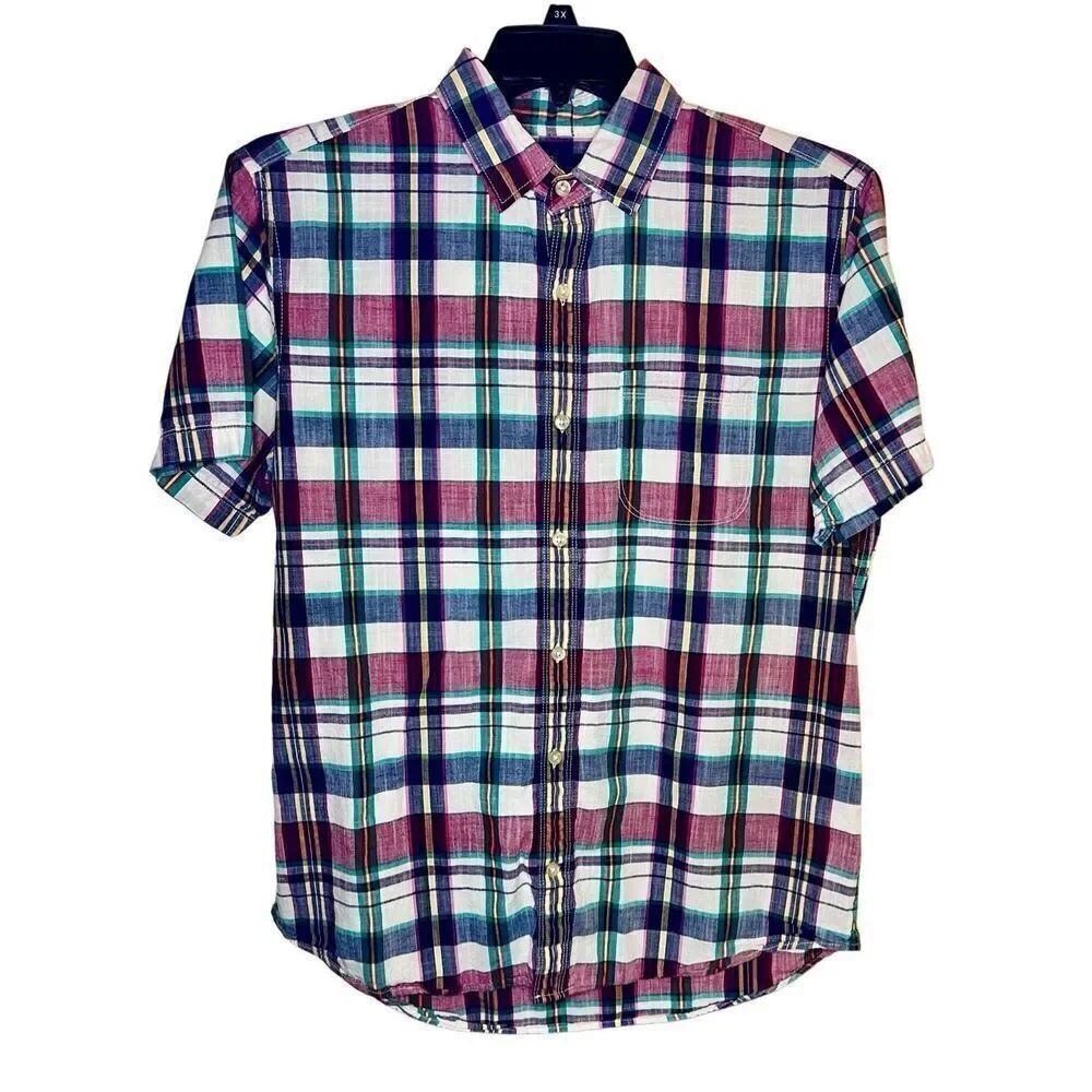 GAP Men's Sz L Button Front Plaid Short Sleeve Shirt